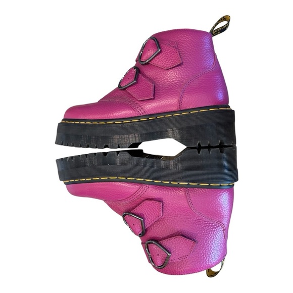 Dr. Martens Pink Devon Heart Boots Fuschia Milled Leather Quad Retro Women's 10 - Picture 5 of 13
